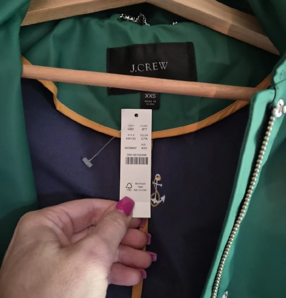 NWT J. Crew Green Hooded Rain Trench Coat Sz XXS